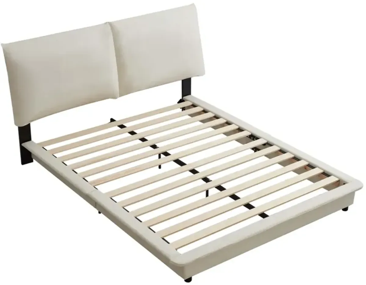 Queen Size Upholstered Platform Bed With Sensor Light And Ergonomic Design Backrests, White