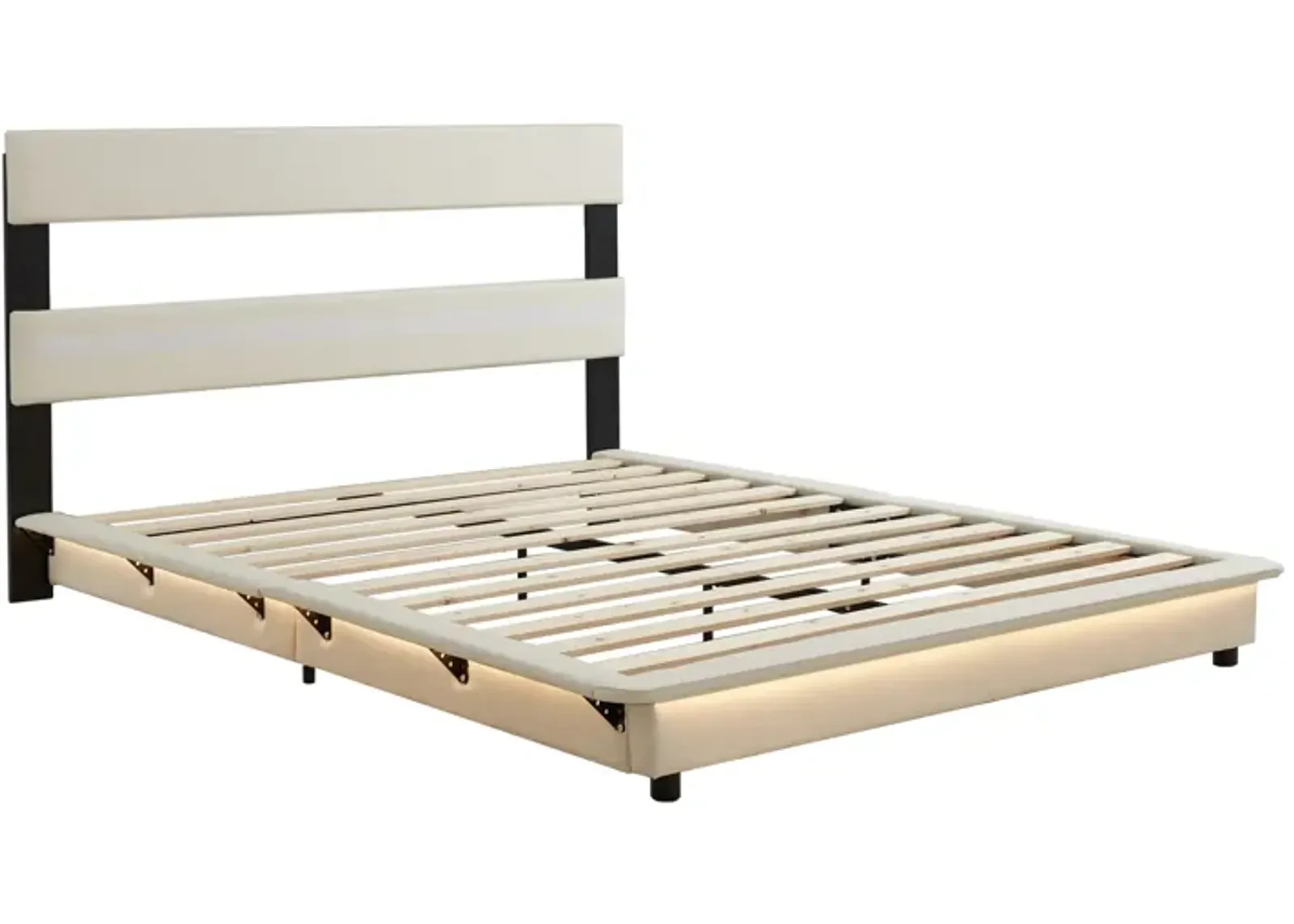 Queen Size Upholstered Platform Bed With Sensor Light And Ergonomic Design Backrests, White