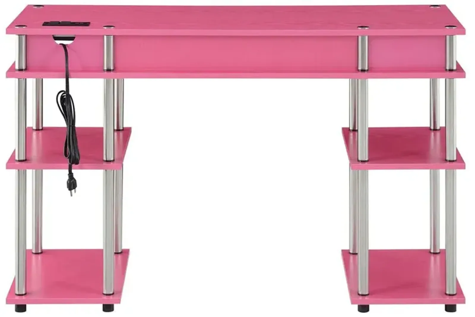 Convenience Concepts Designs2Go No Tools Student Desk With Charging Station, Pink