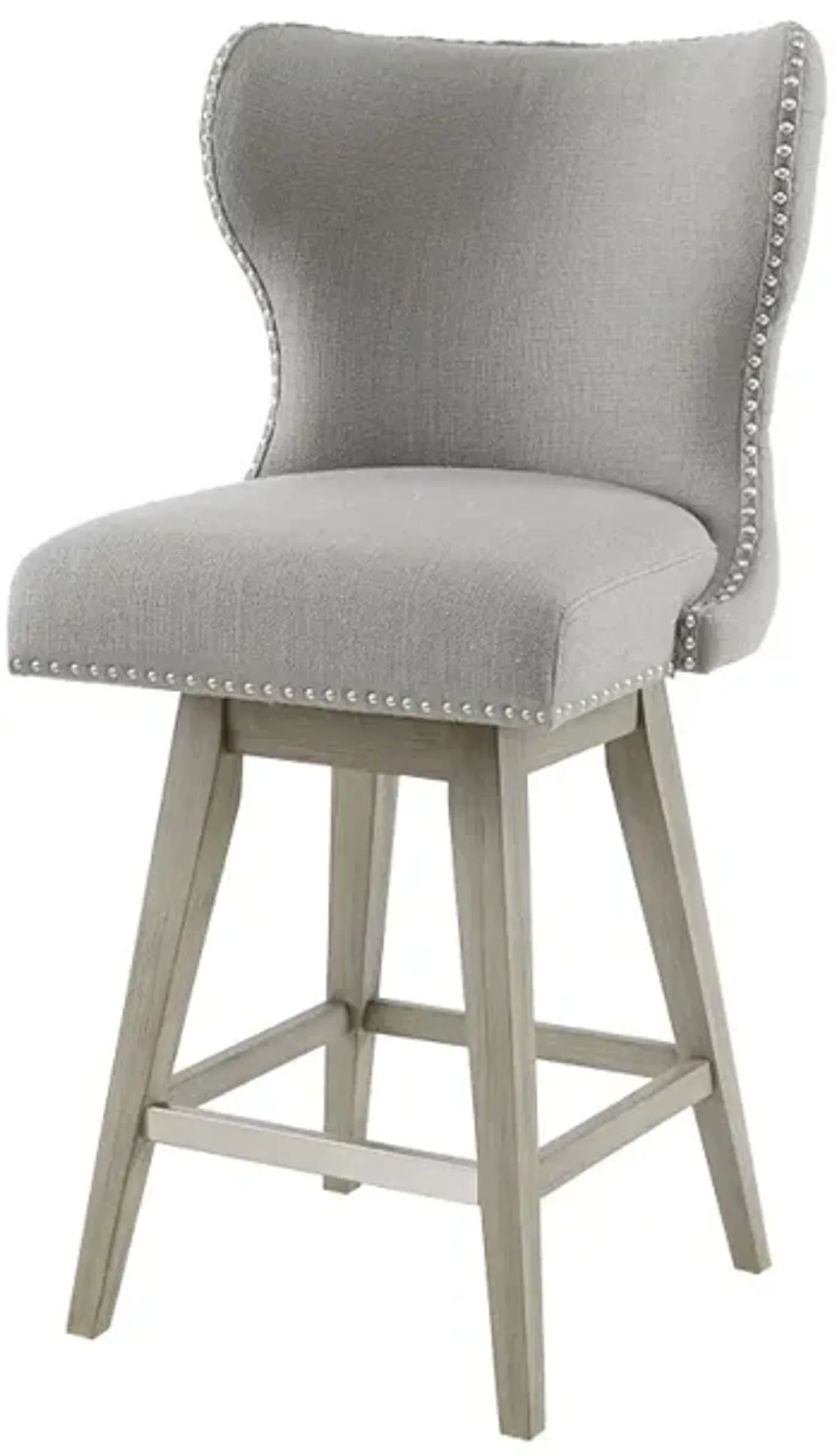 Gracie Mills Vargas Upholstered High Wingback Button Tufted 27' Swivel Counter Stool with Nailhead Accents