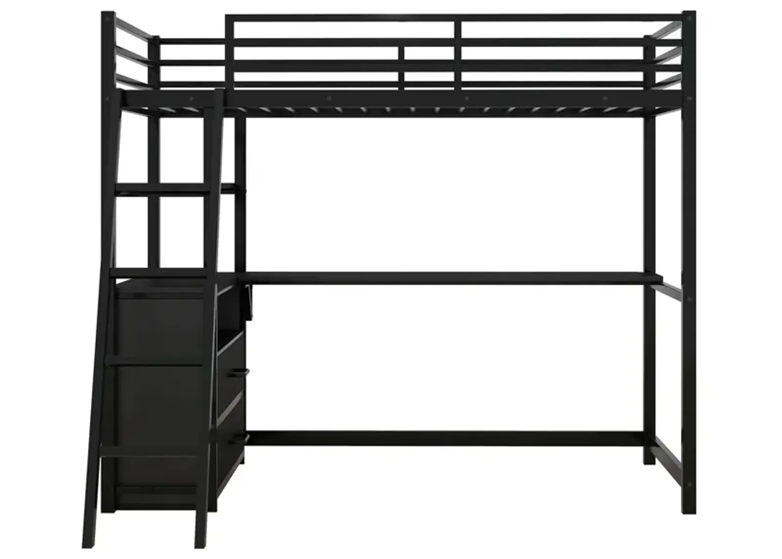 Merax Metal&Wood Loft Bed with Desk and Shelves