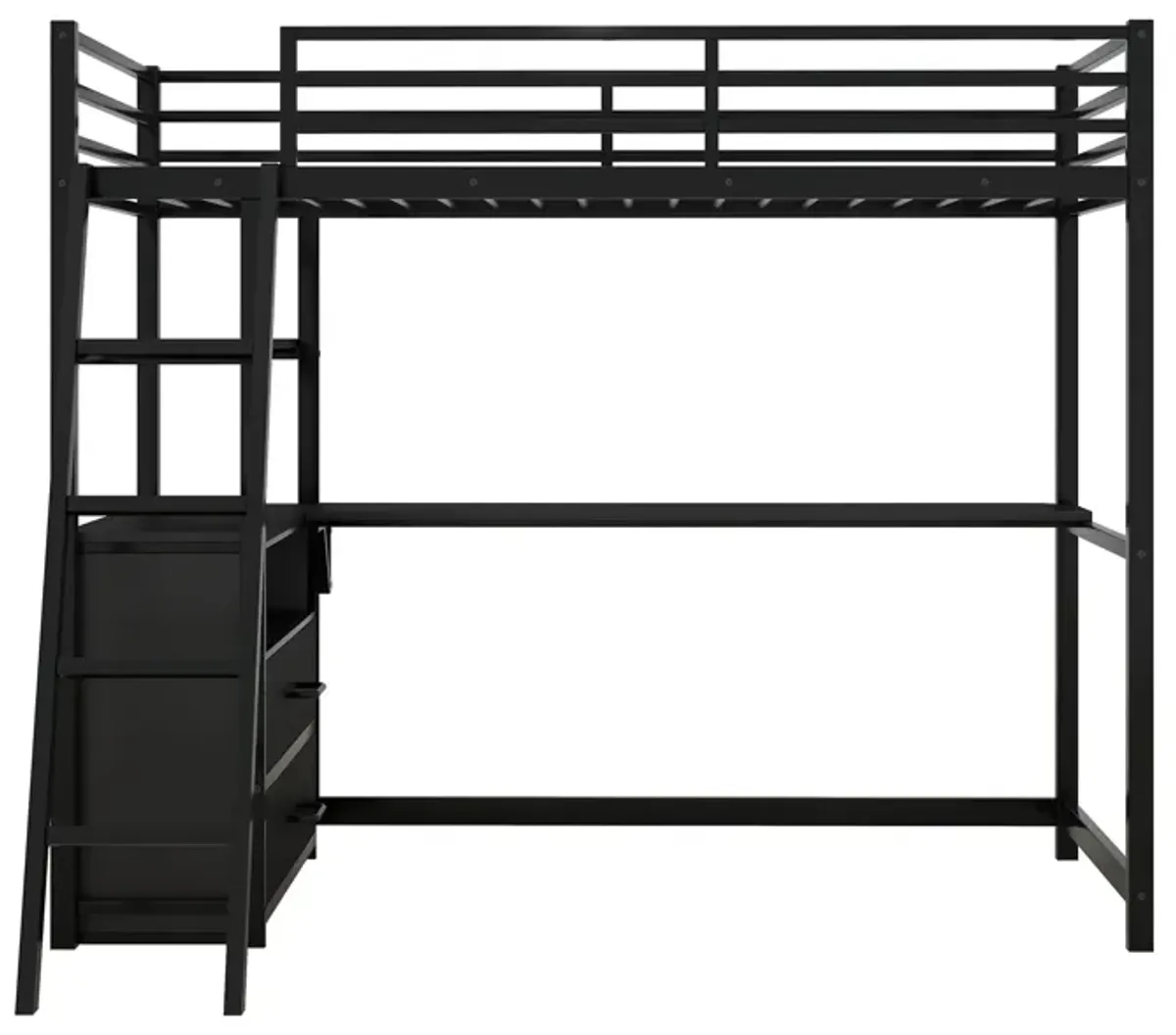 Merax Metal&Wood Loft Bed with Desk and Shelves