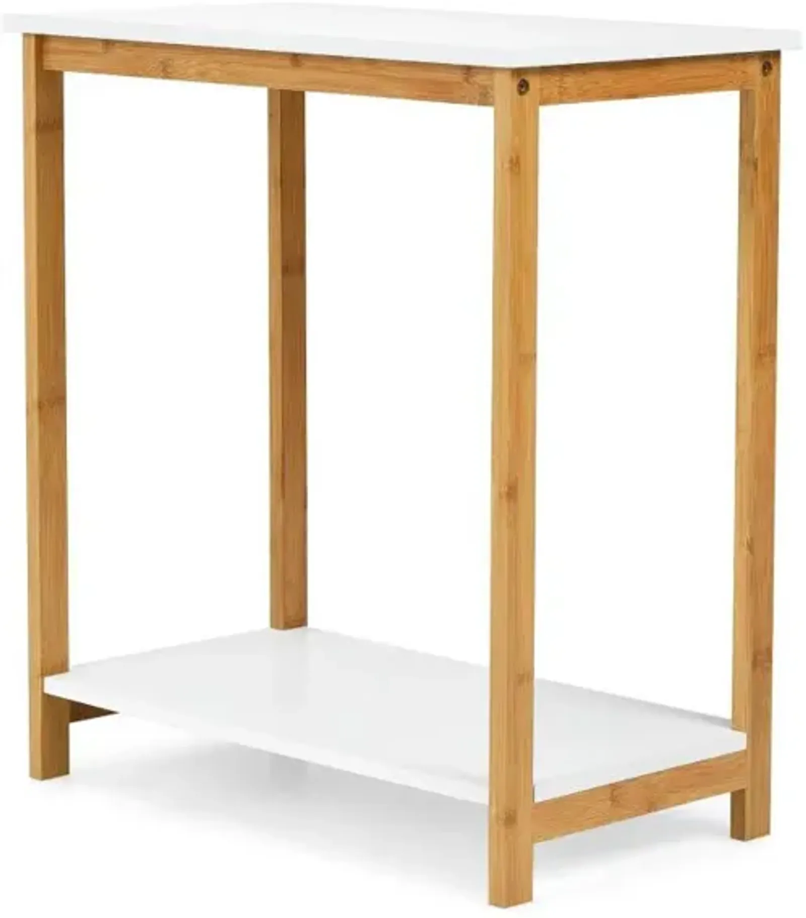 23 Inch Height 2-tier End Table with Bamboo Frame and Bottom Shelf-White