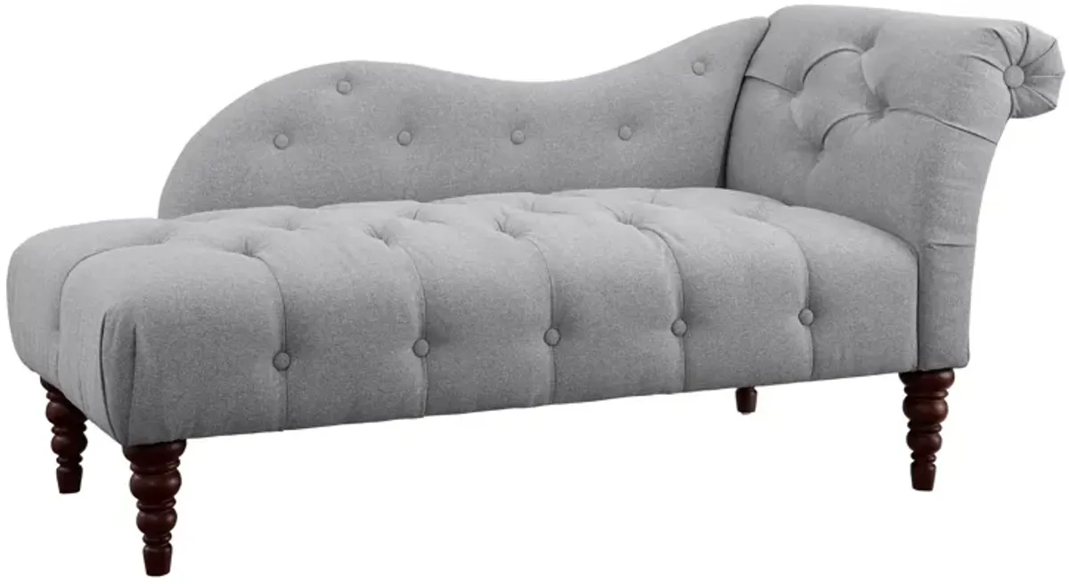 Selena 66 Inch Chaise Lounger, Tufted Gray Polyester, Brown Solid Wood - Benzara