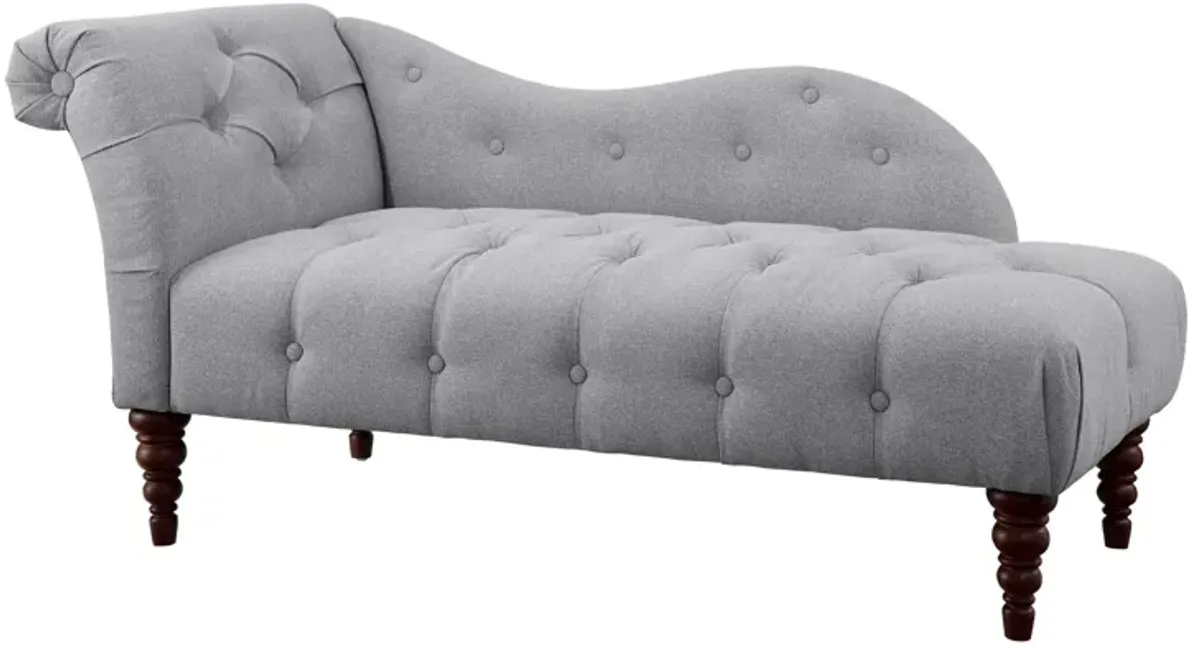 Selena 66 Inch Chaise Lounger, Tufted Gray Polyester, Brown Solid Wood - Benzara