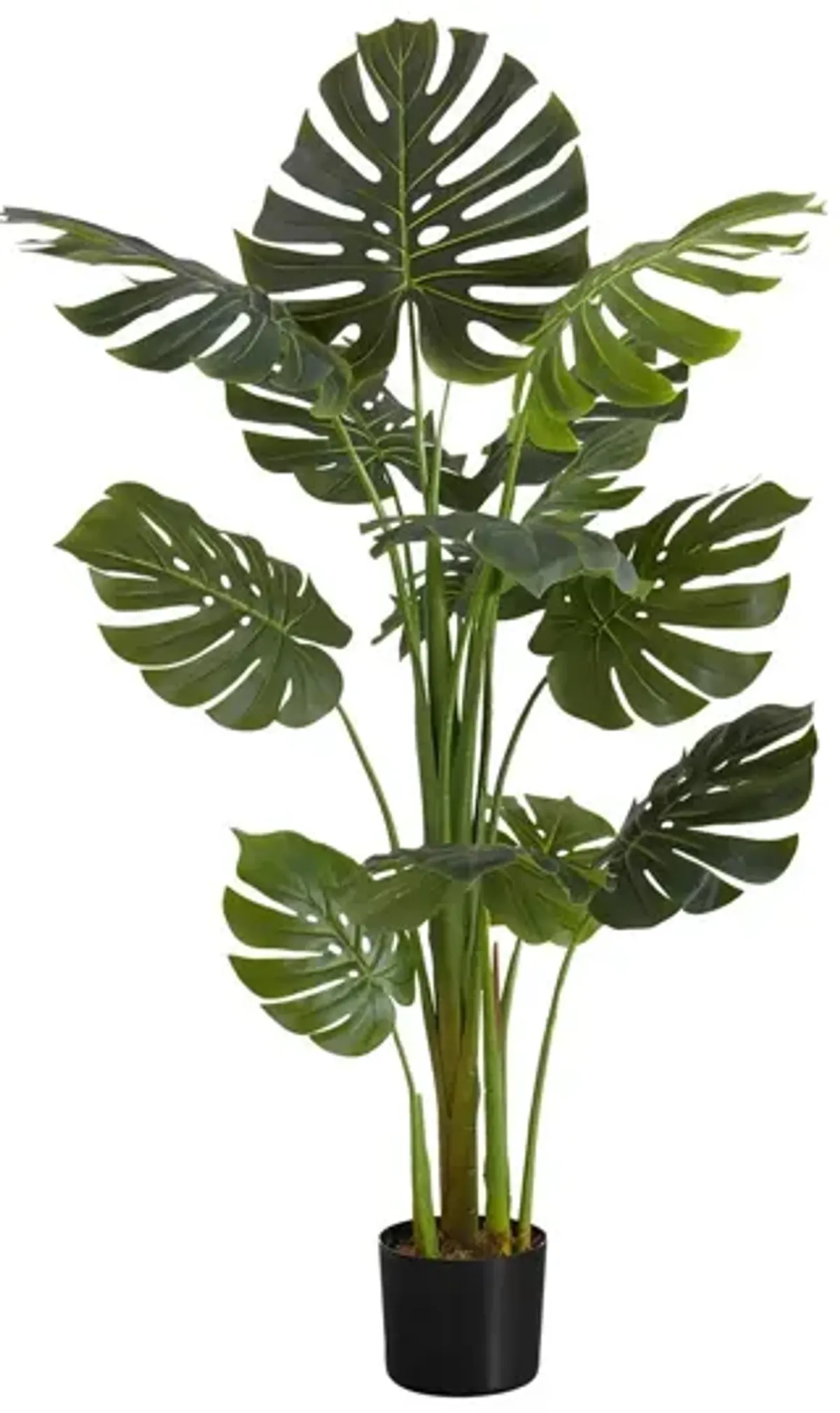 Monarch Specialties I 9548 - Artificial Plant, 55" Tall, Monstera Tree, Indoor, Faux, Fake, Floor, Greenery, Potted, Real Touch, Decorative, Green Leaves, Black Pot
