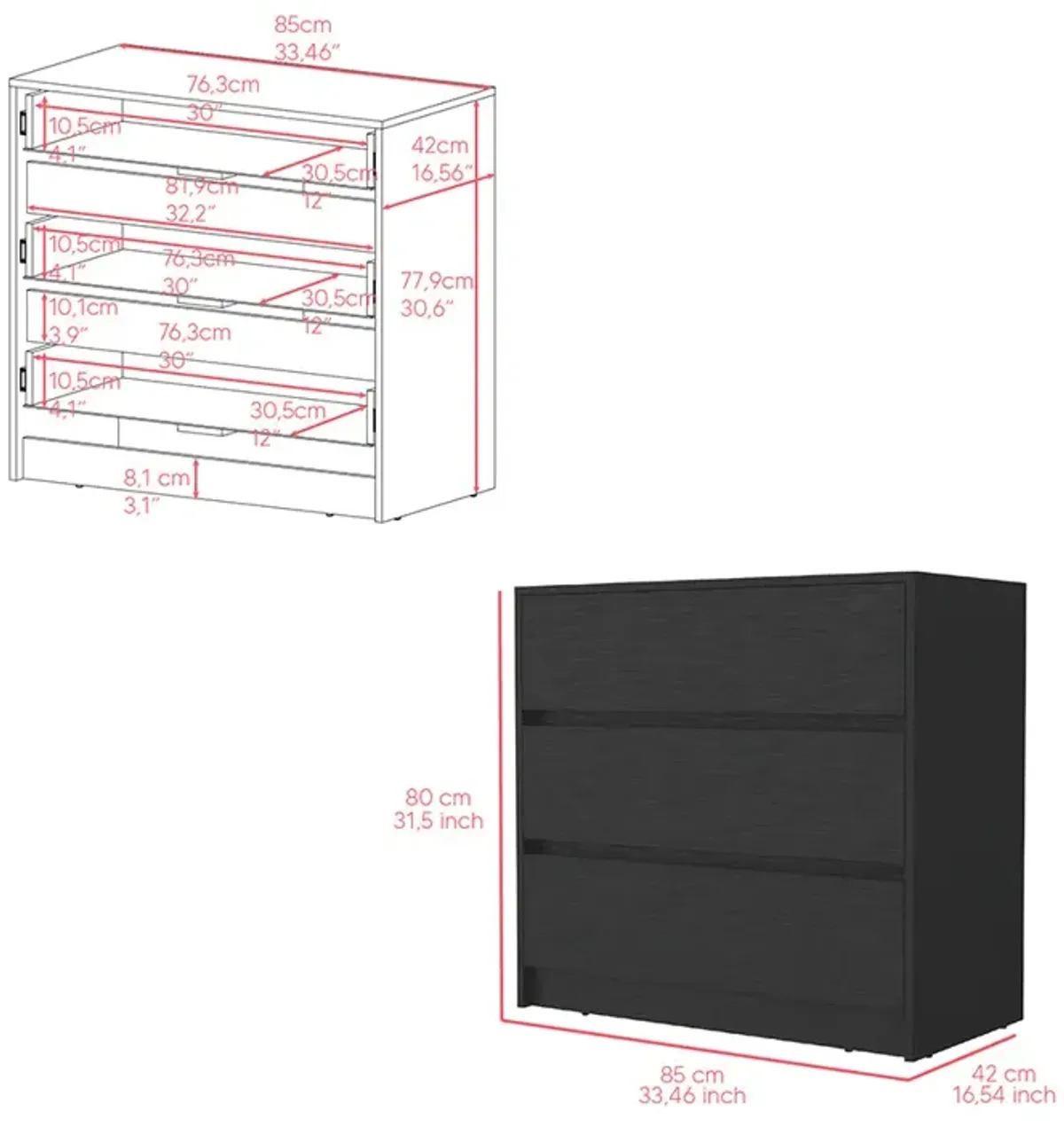 Dresser Maldus, Bedroom, Black