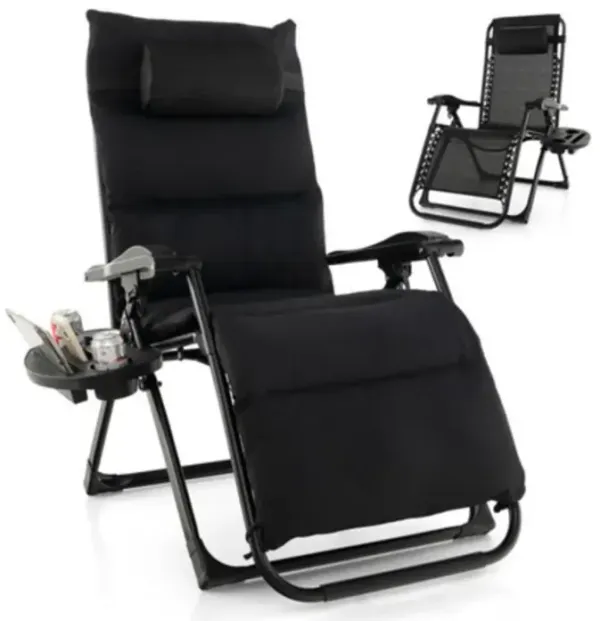 Reclining Zero Gravity Chair with Cushion and Detachable Cup Holder Tray