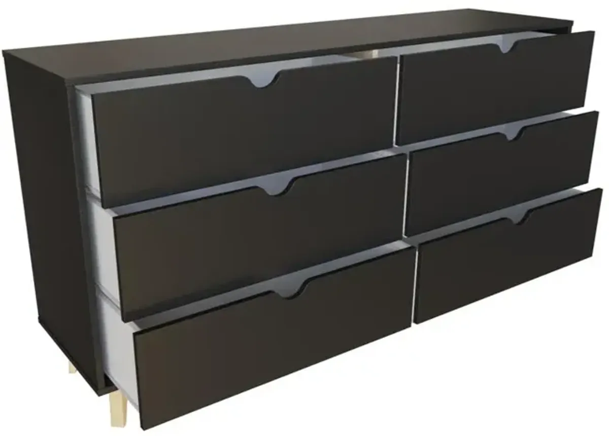 Falkk Furniture Modern Double Dresser for Bedroom – Wide Chest of Drawers – Black