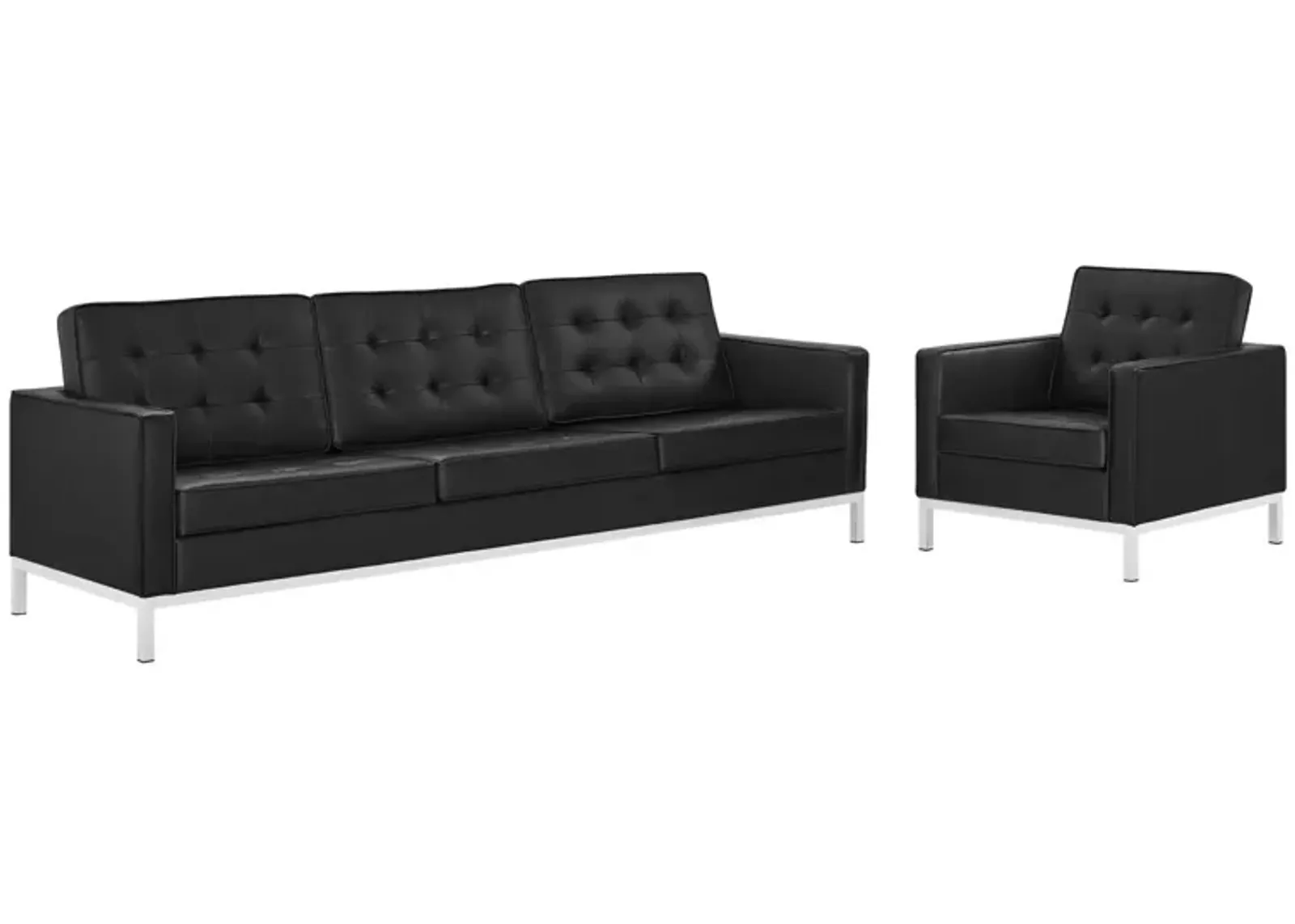 Loft Tufted Upholstered Faux Leather Sofa and Armchair Set