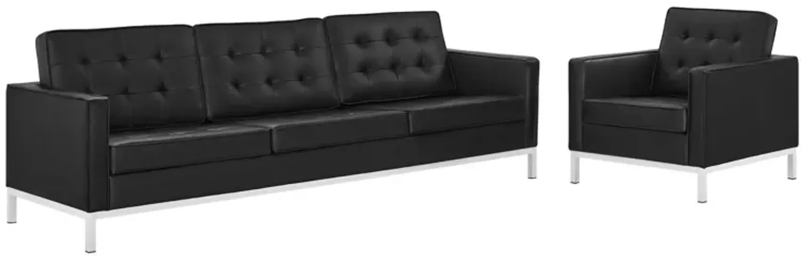 Loft Tufted Upholstered Faux Leather Sofa and Armchair Set