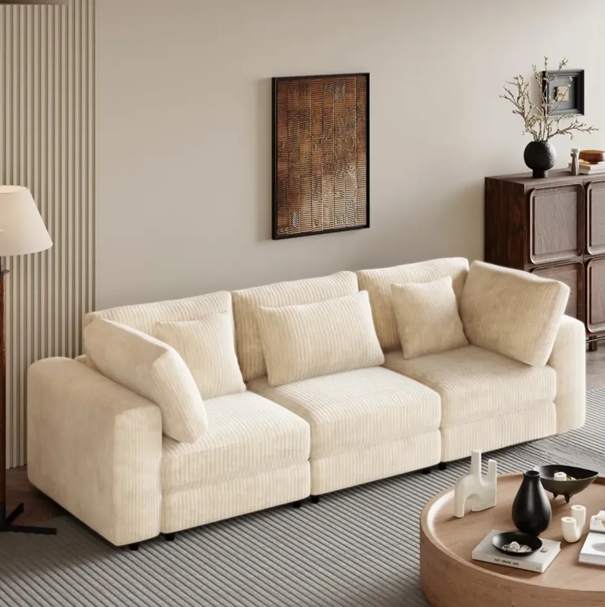 Merax Modern 3 Seater Sofa with 5 Pillows