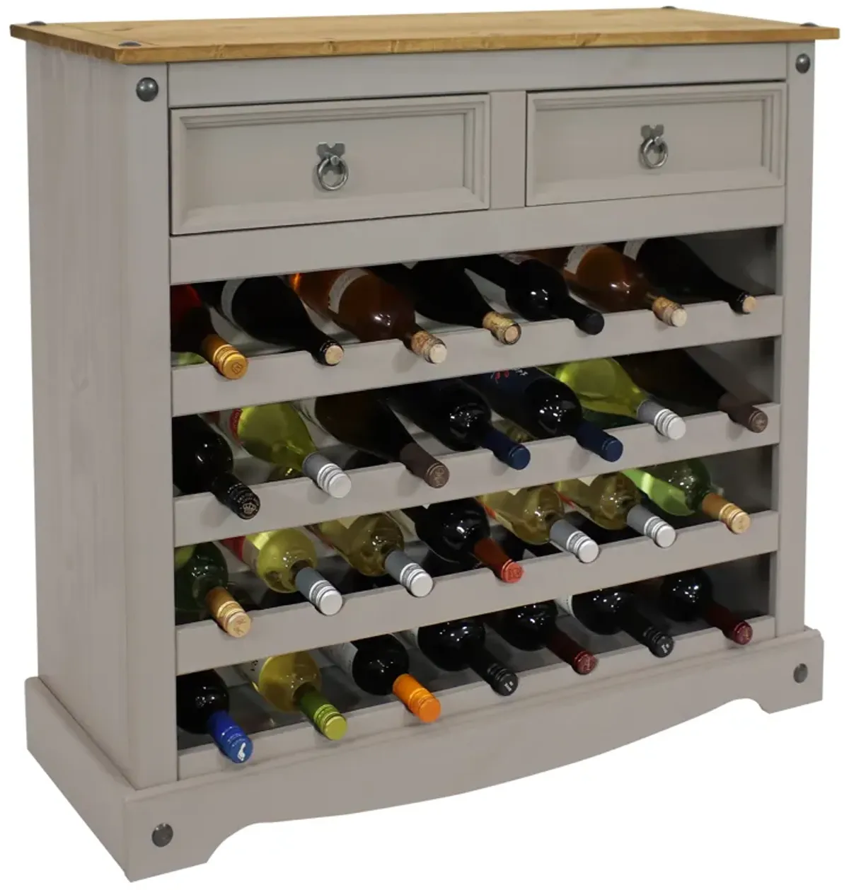 Sunnydaze 28-Bottle Solid Pine Freestanding Wine Rack - Gray - 34.5"