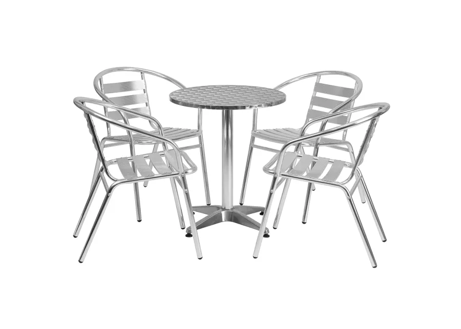 Flash Furniture 23.5'' Round Aluminum Indoor-Outdoor Table Set with 4 Slat Back Chairs