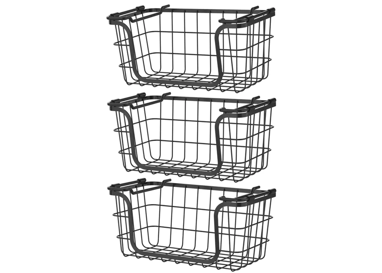 Oceanstar Stackable Metal Wire Storage Basket Set for Pantry, Countertop, Kitchen or Bathroom � Black, Set of 3