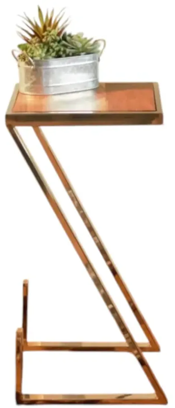 Z-Shaped Wood and Metal Side Table with Modern Asymmetrical Design