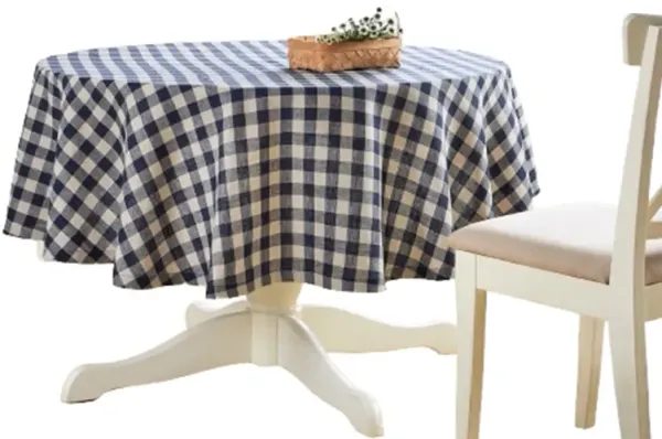 Solino Home 100% Pure Linen Round Tablecloth - Morgan Check