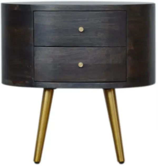 Ash Black  with Brass Legs Solid Wood 2 Drawer Nightstand