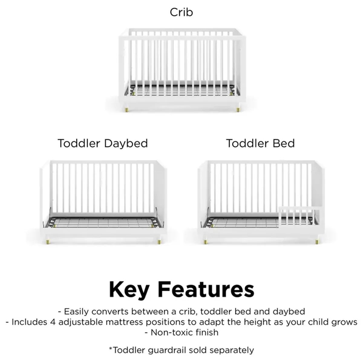 Aviary 3-in-1 Crib with Adjustable Mattress Height, White