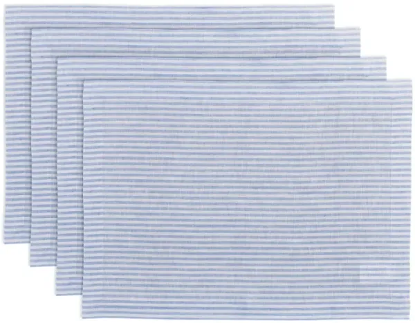 Solino Home 100% Pure Linen Placemats 14 x 19 Inch Set of 4 - Narrow Stripe