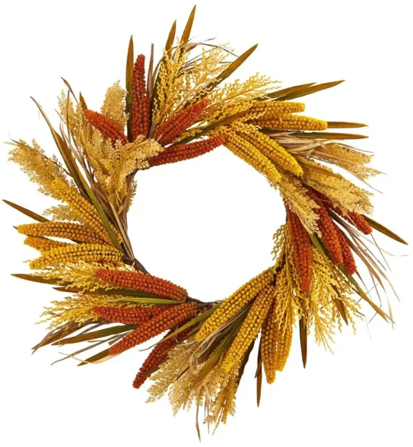 Nearly Natural 25-in Sorghum Harvest Artificial Wreath