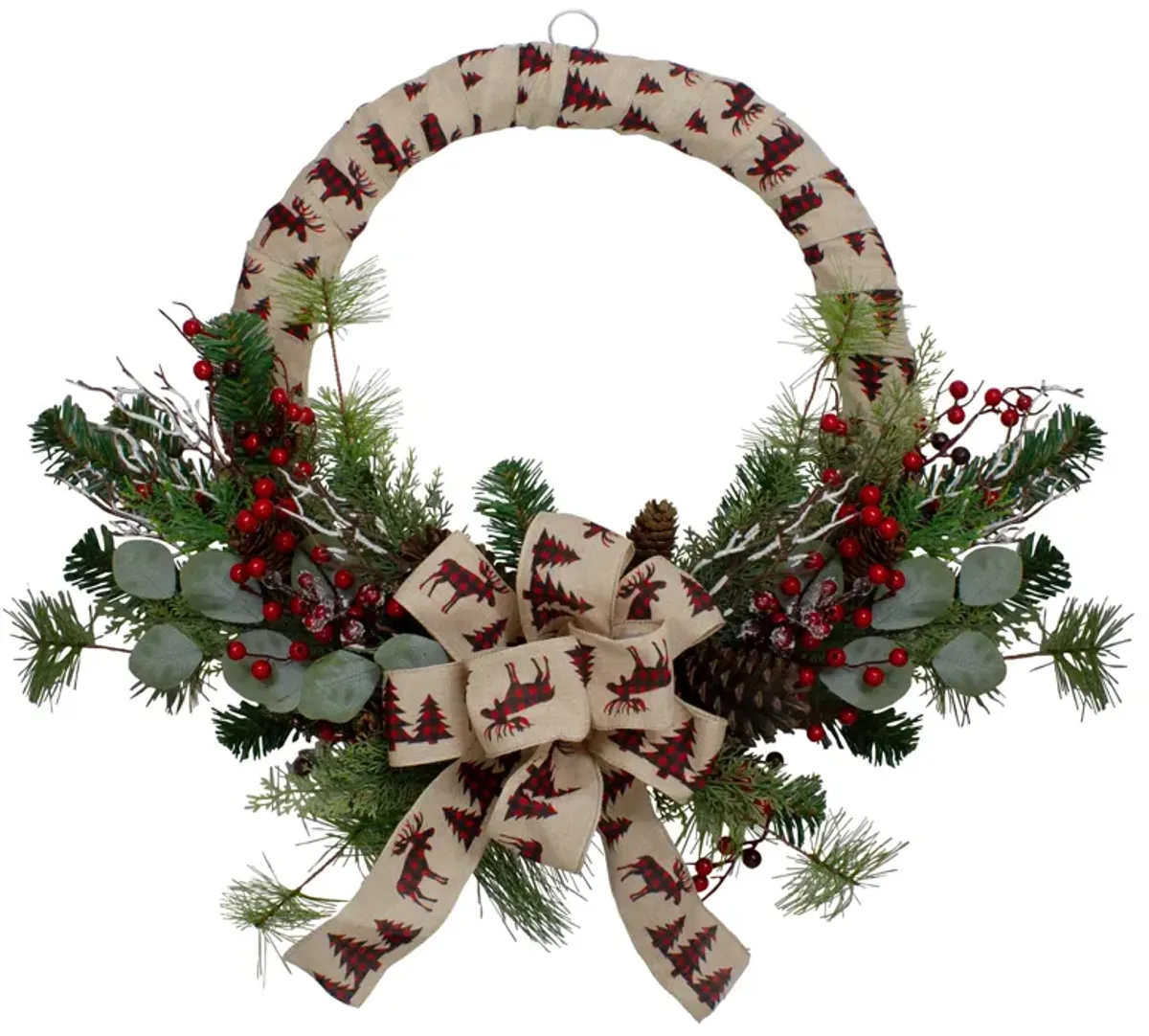 Burlap Wrapped Artificial Christmas Wreath - 24-Inch  Unlit