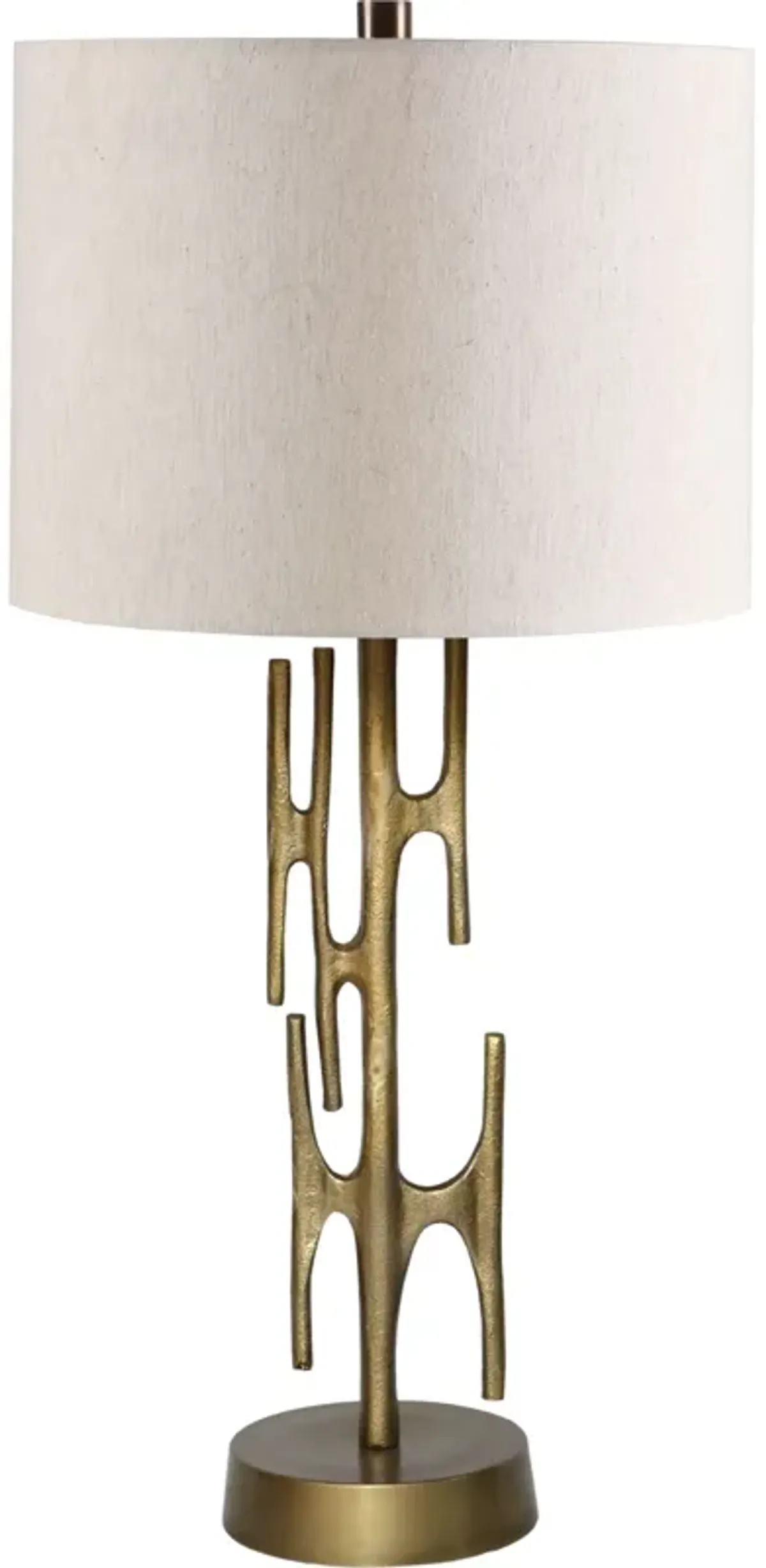 28" Antique Brass Table Lamp with Off White Modified Drum Shade