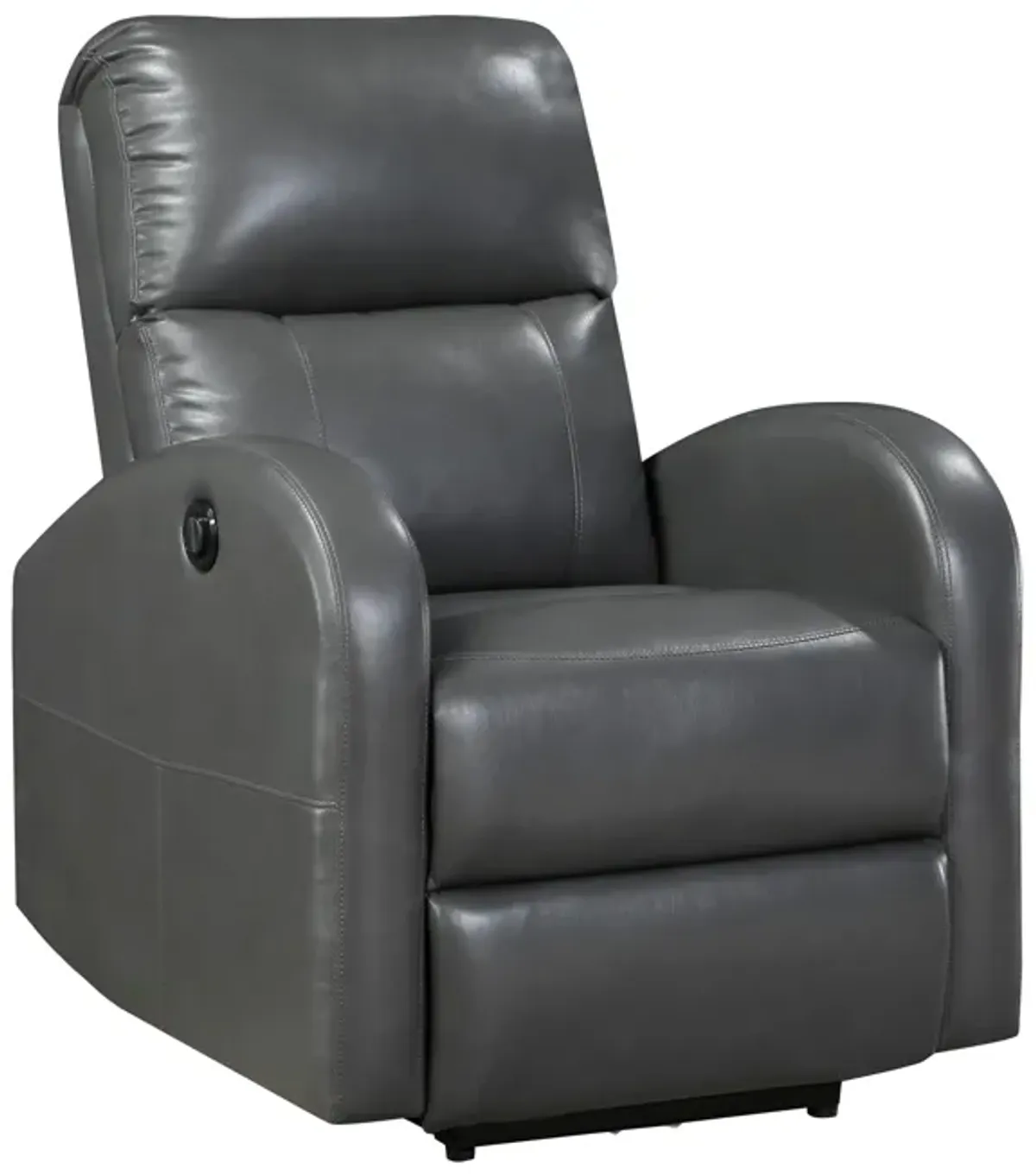 Rica 38 Inch Power Recliner Chair, Plush Gray Faux Leather, Foam Cushions - Benzara