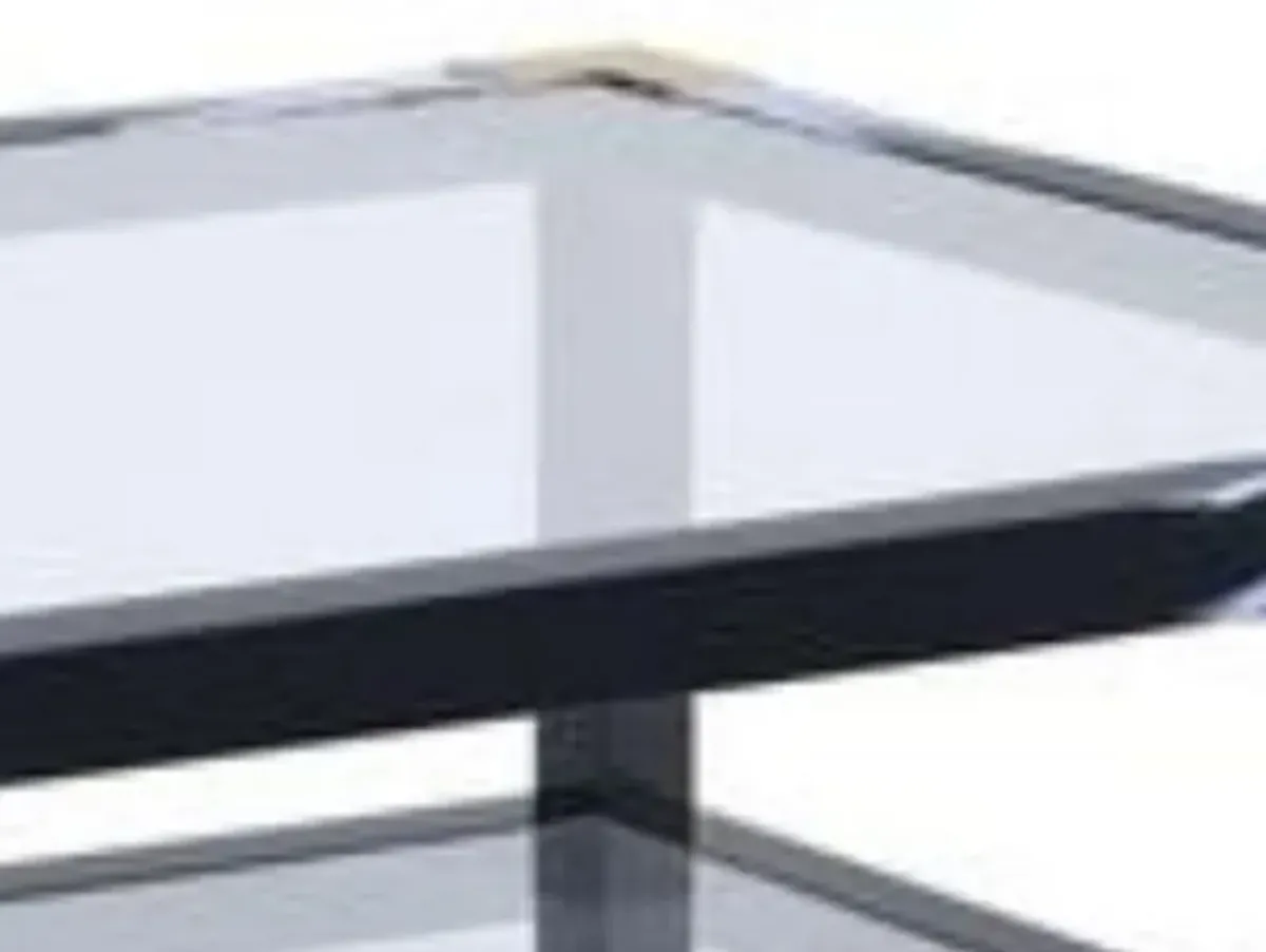 Rectangular Metal Coffee Table with Glass Top and Shelf, Black - Benzara
