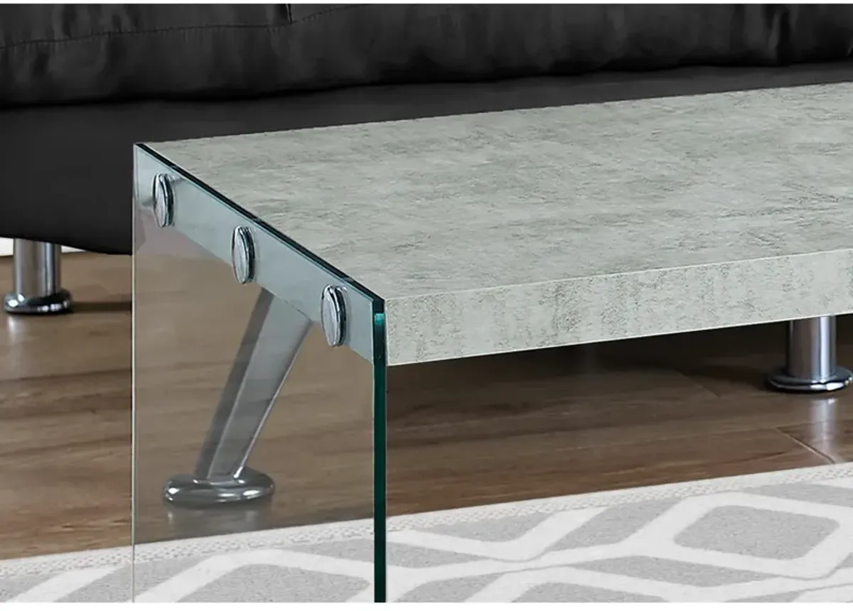 Monarch Specialties I 3230 Coffee Table, Accent, Cocktail, Rectangular, Living Room, 44"L, Tempered Glass, Laminate, Grey, Clear, Contemporary, Modern