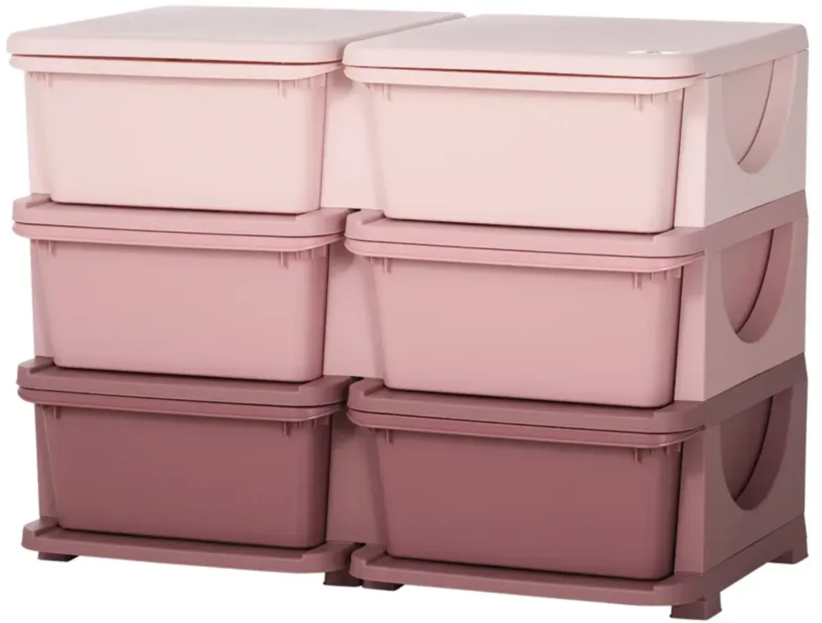 3 Tier Kids Storage Unit, 6 Drawer Chest Toy Organizer Plastic Bins for Kids Bedroom Nursery Kindergarten Living Room for Boys Girls Toddlers, Pink