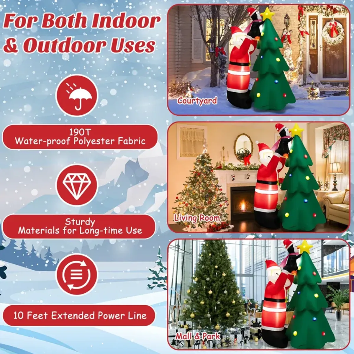 Inflatable Christmas Tree and Santa Claus with LED and Air Blower