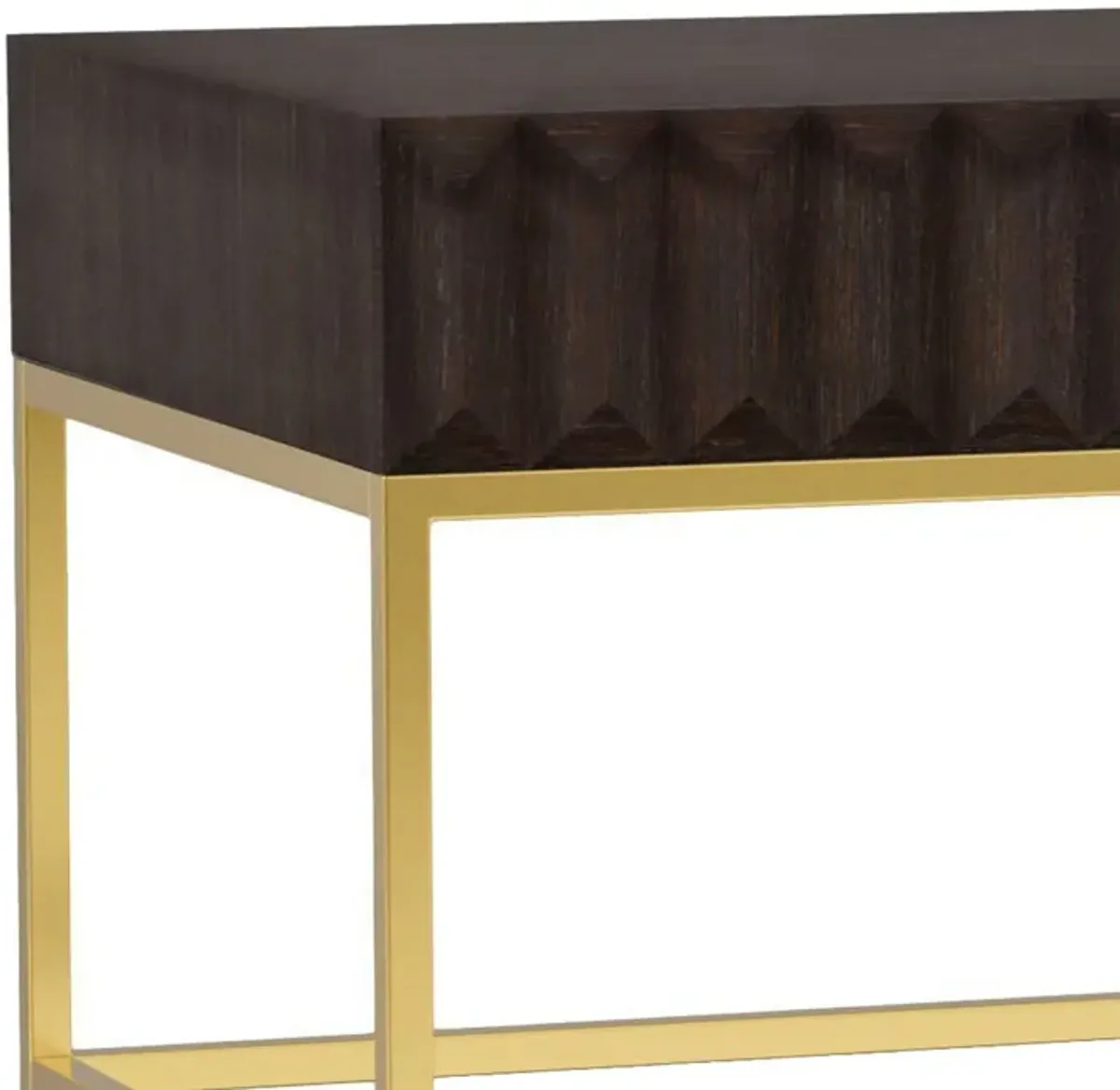 Bran 48 Inch Rectangular Coffee Table, Brown Wood, Gold Base, 2 Drawers-Benzara