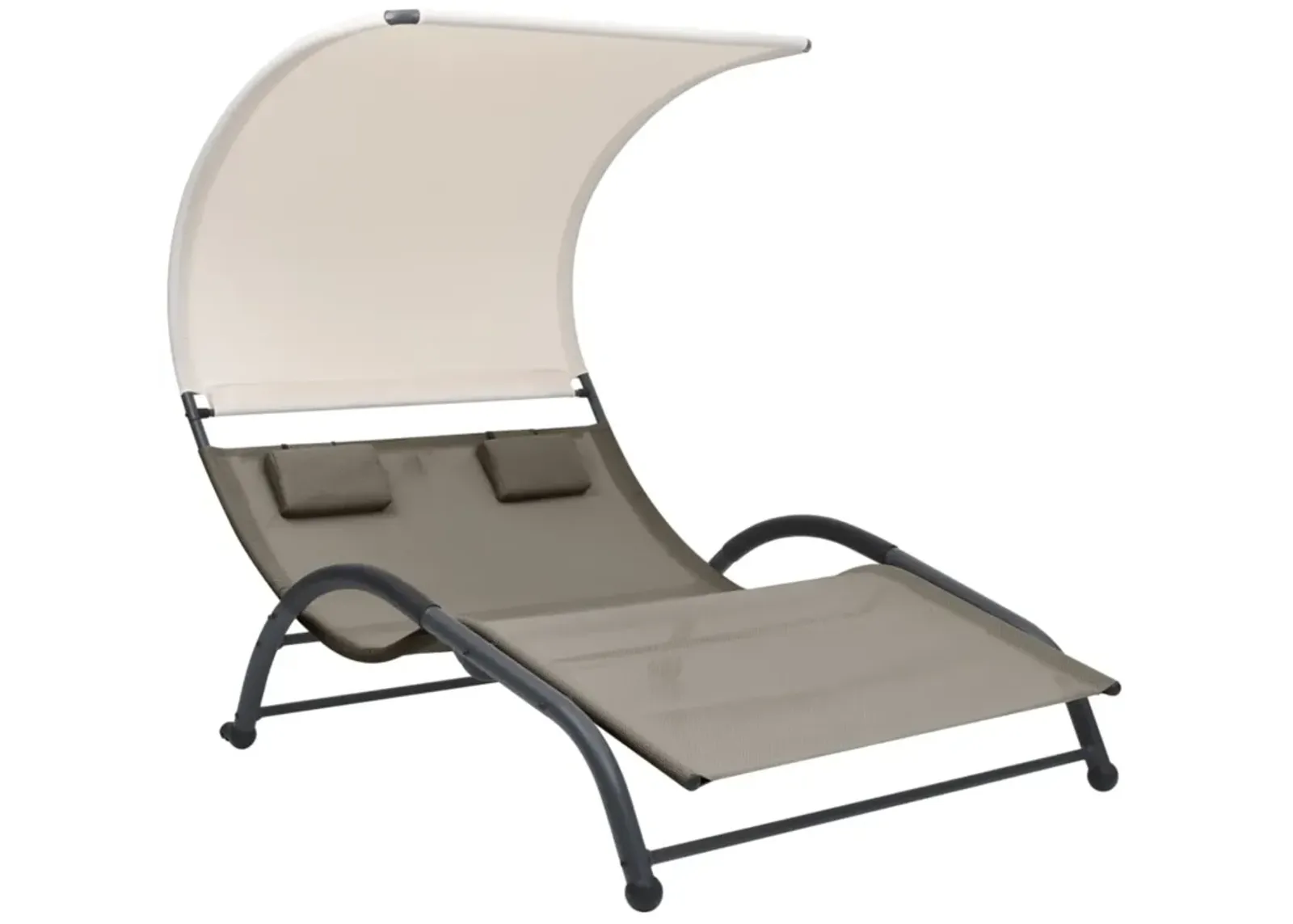 vidaXL Double Sun Lounger with Canopy Textilene Taupe