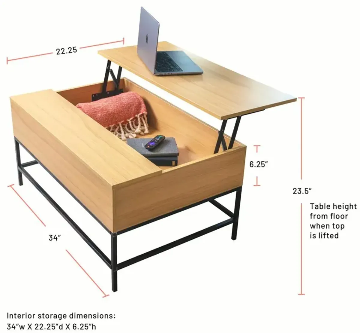 Lift Top Storage Coffee Table With Steel Base