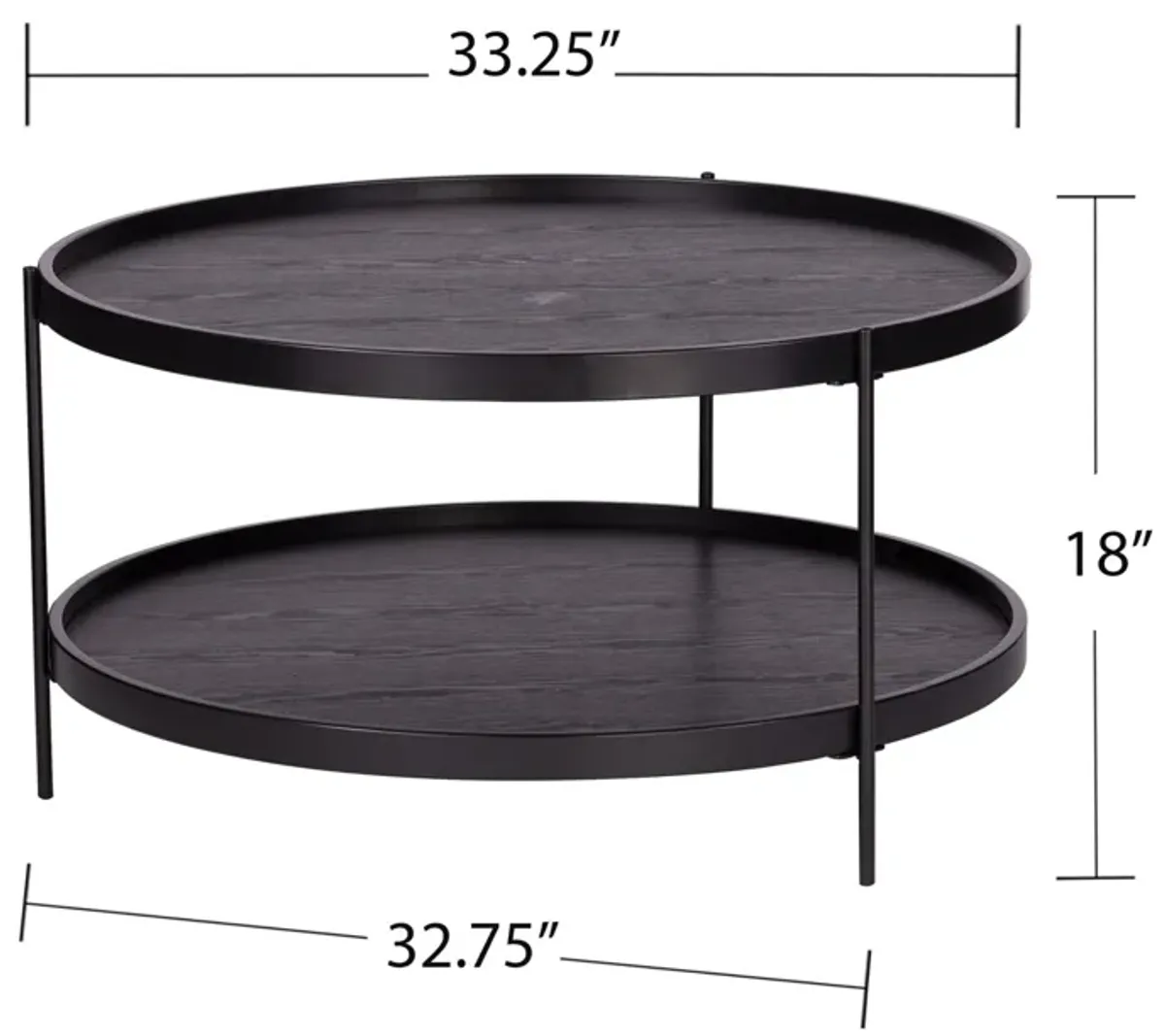 Hivvago 33" Black Manufactured Wood And Metal Round Coffee Table