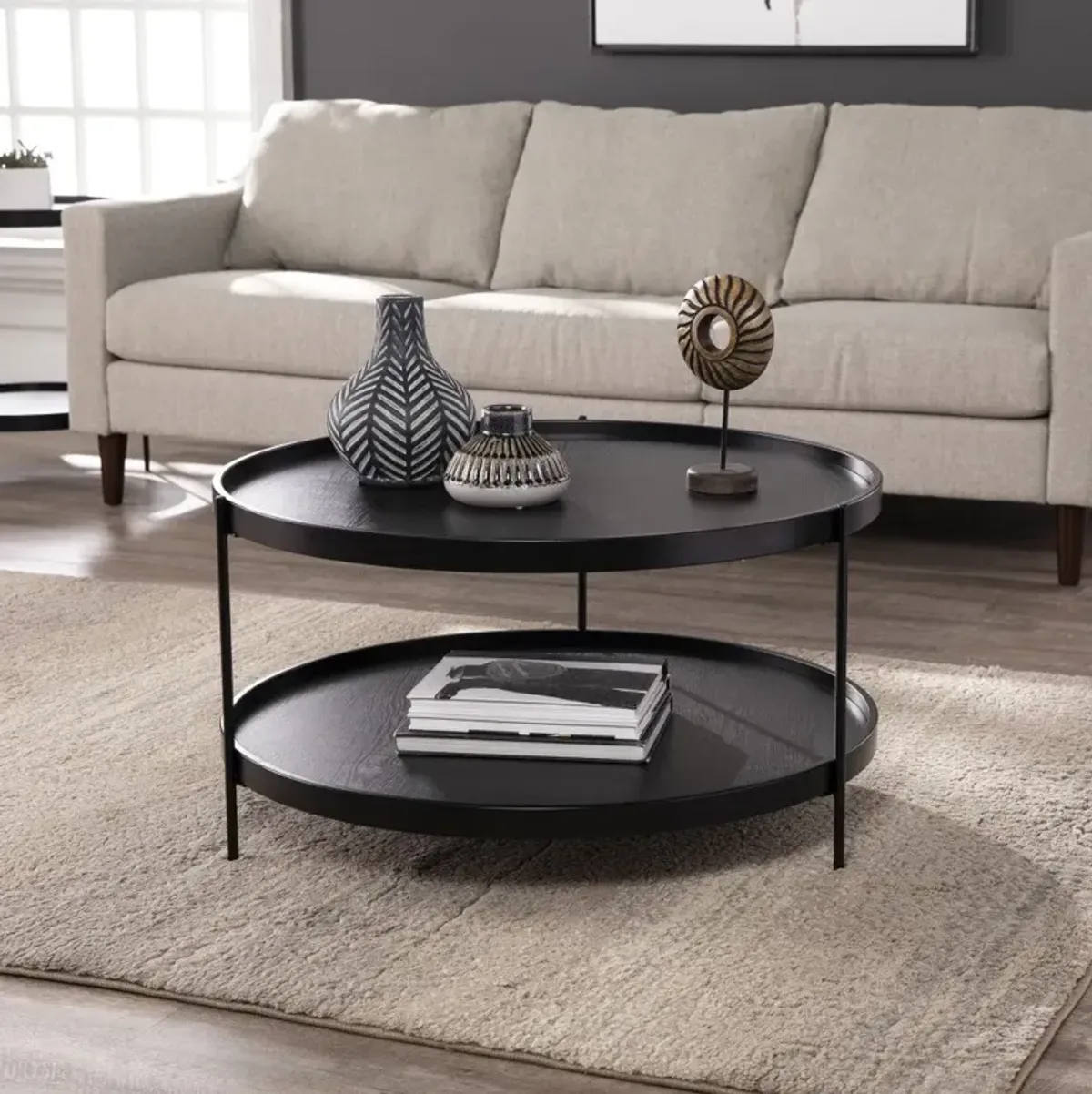 Hivvago 33" Black Manufactured Wood And Metal Round Coffee Table