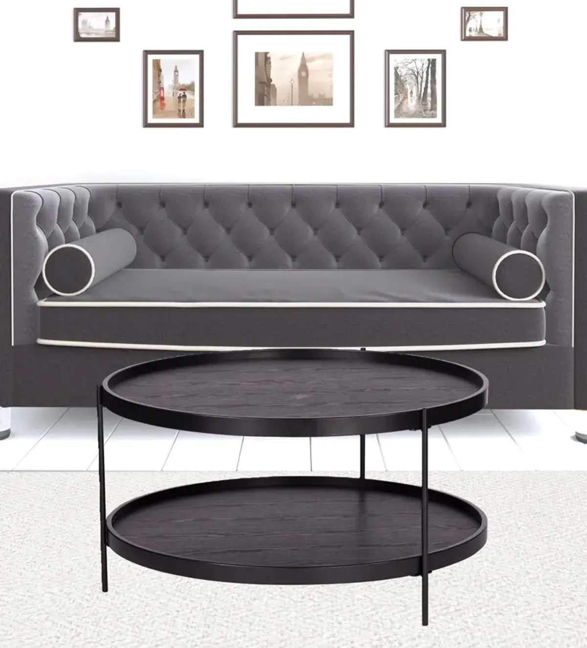 Hivvago 33" Black Manufactured Wood And Metal Round Coffee Table