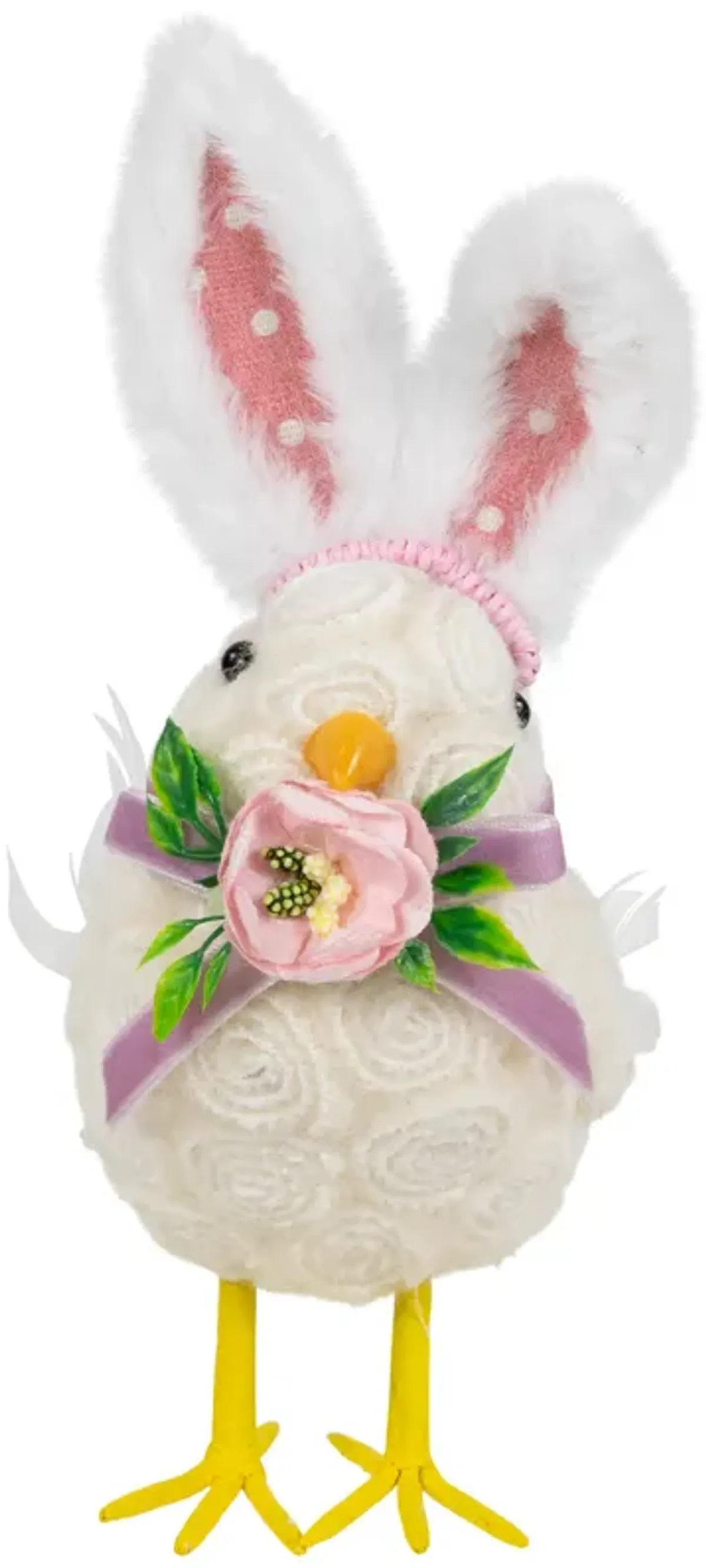 Floral Easter Chick with Rabbit Ears Figurine - 8.75" - White