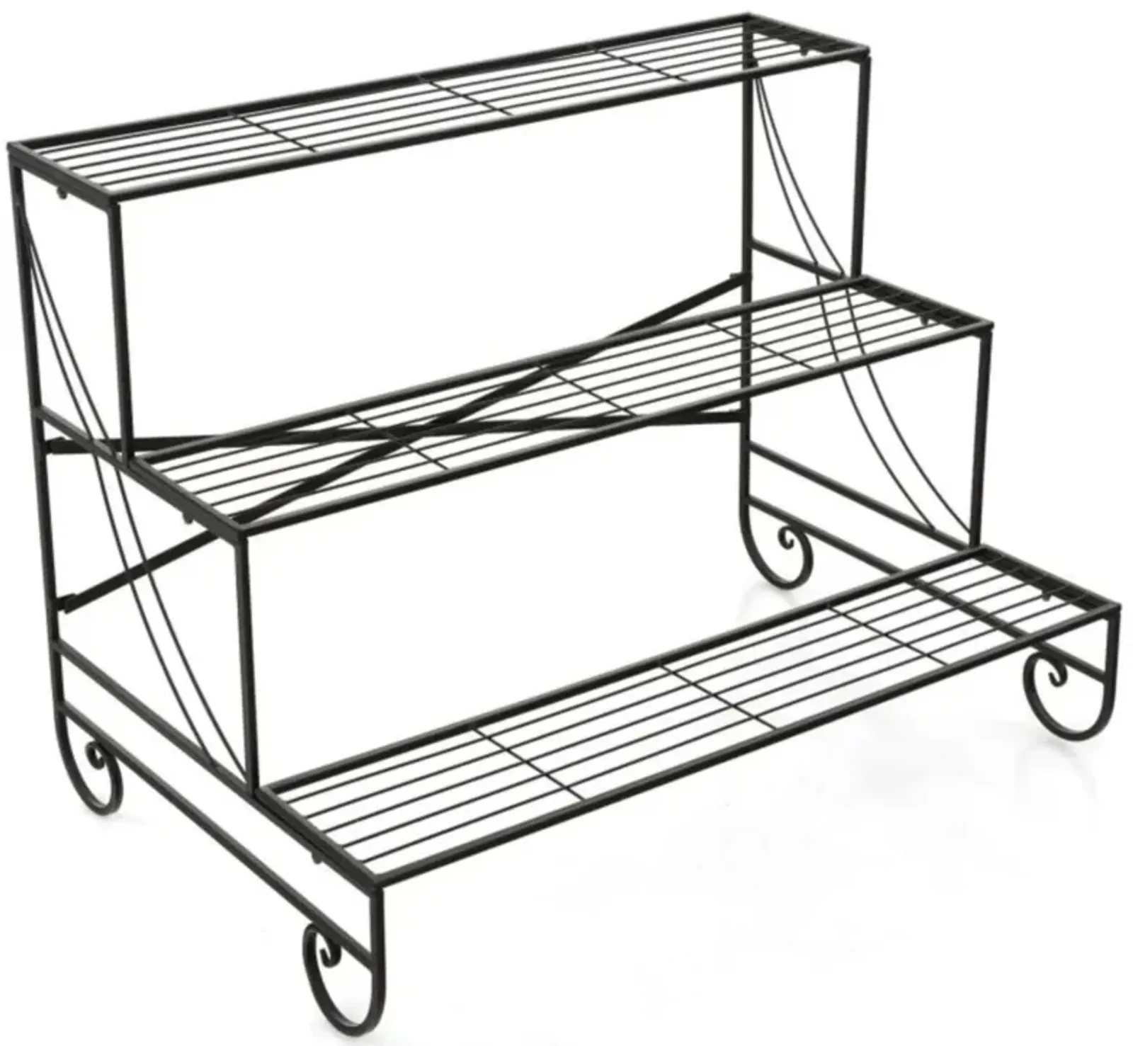 Hivvago 3-Tier Mental Plant Stand with Grid Shelf