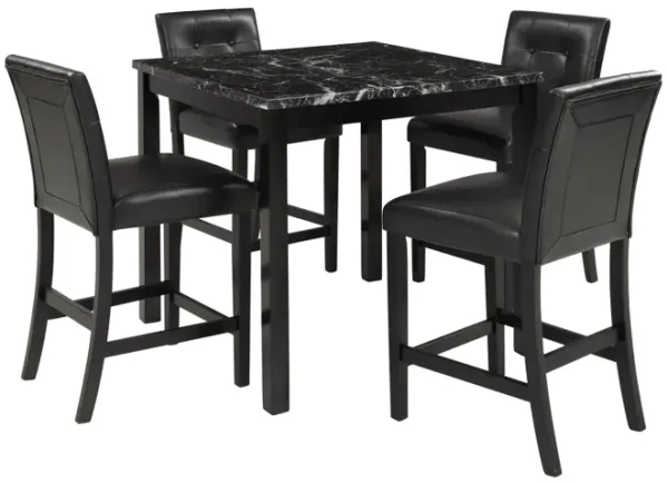 5-Piece Kitchen Table Set Faux Marble Top Counter Height Dining Table Set with 4 PU Leather-Upholstered Chairs (Black)