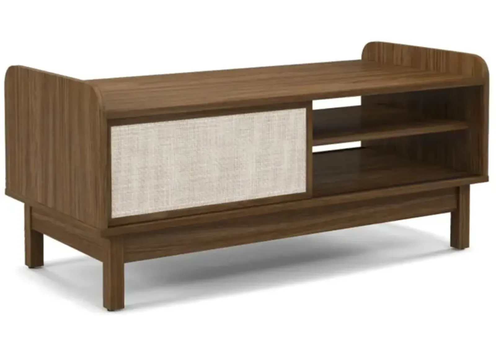 Hivvago Mid-Century Center Table with Storage and Weaving Sliding Door & Adjustable Shelf-Walnut