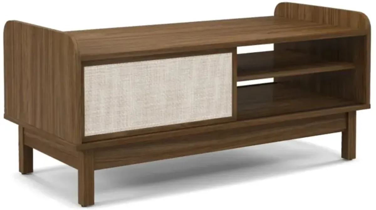 Hivvago Mid-Century Center Table with Storage and Weaving Sliding Door & Adjustable Shelf-Walnut