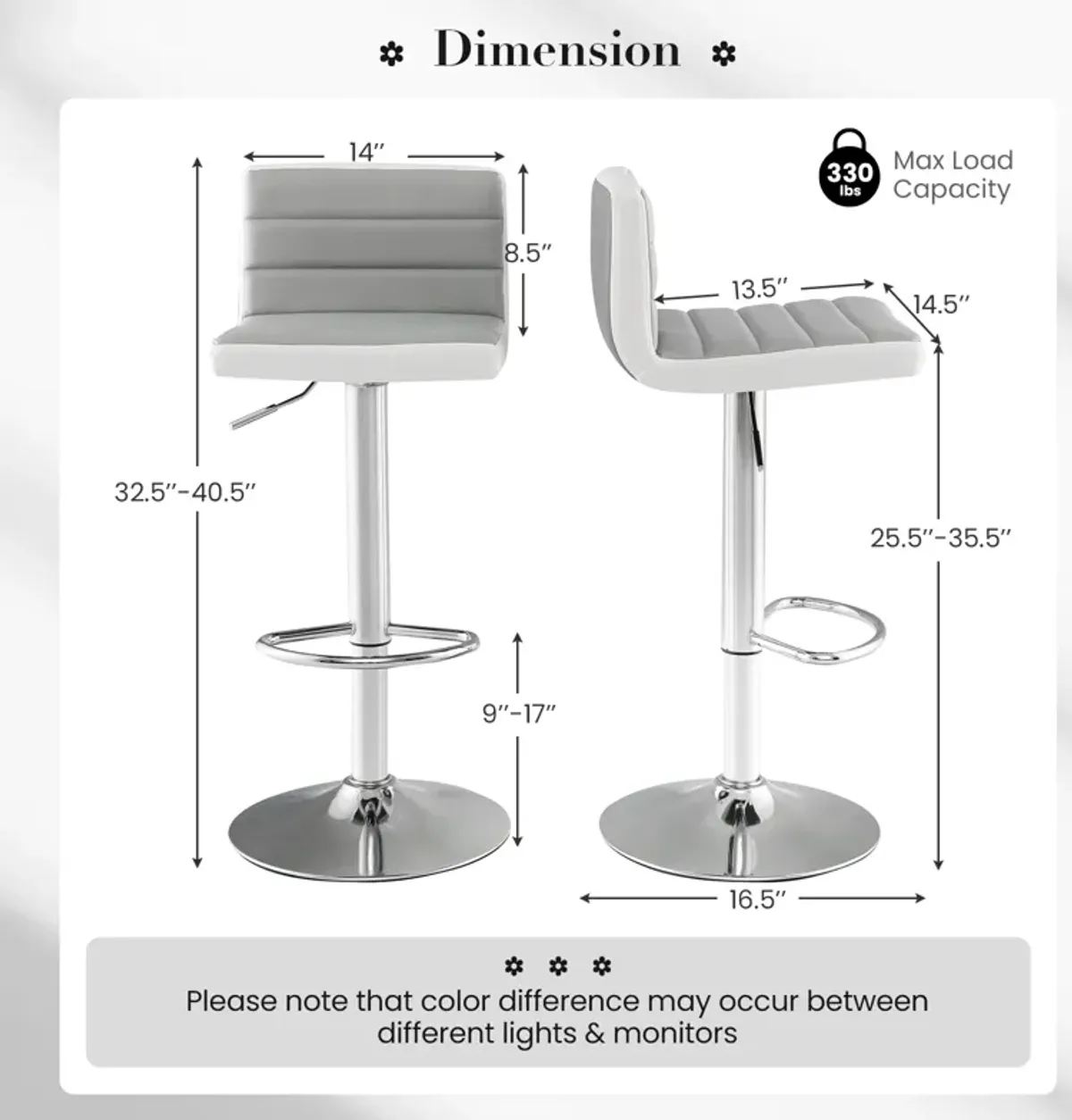 Set of 2 Adjustable Heights Barstool with PU Leather