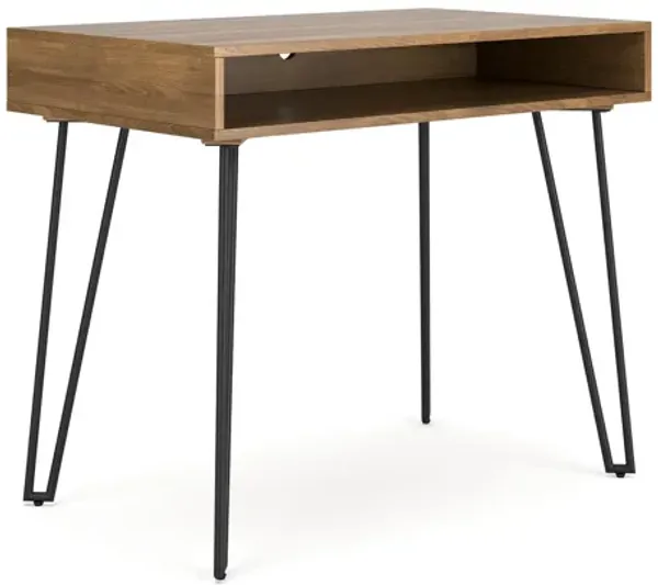 Mya Home Office Desk, 36 Inch Rectangular Brown Top w Cubbies, Black - Benzara