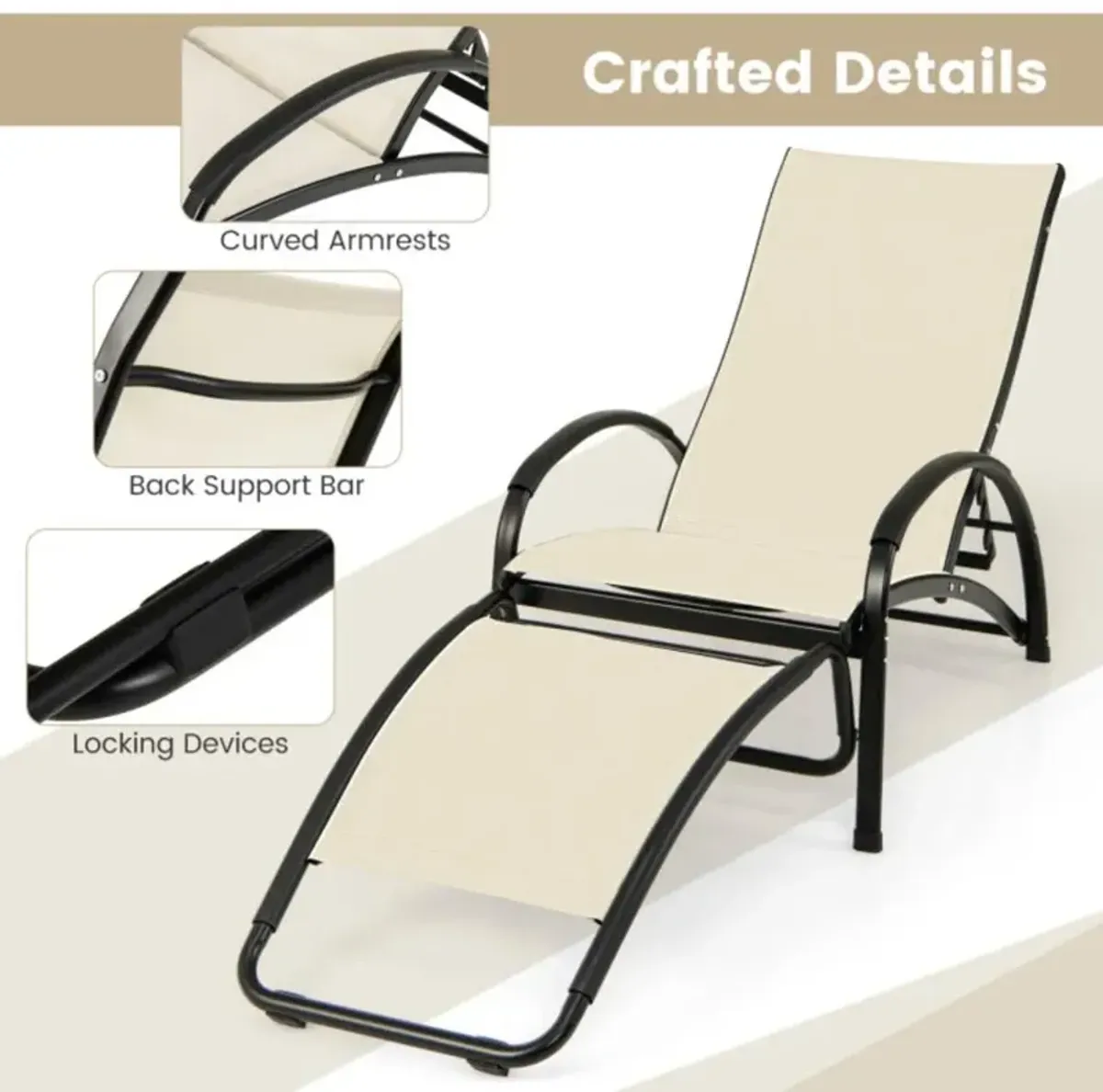 Hivvago 2-in-1 Outdoor Rocking Chair with 4-Position Adjustable Backrest for Patio Porch Poolside