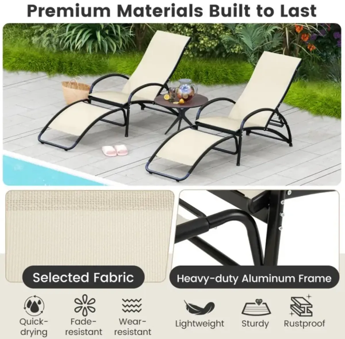 Hivvago 2-in-1 Outdoor Rocking Chair with 4-Position Adjustable Backrest for Patio Porch Poolside