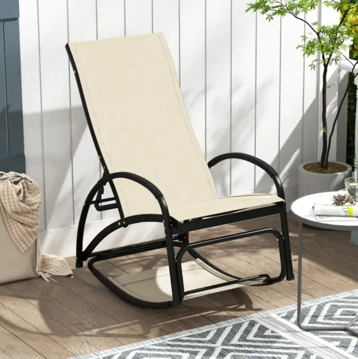 Hivvago 2-in-1 Outdoor Rocking Chair with 4-Position Adjustable Backrest for Patio Porch Poolside