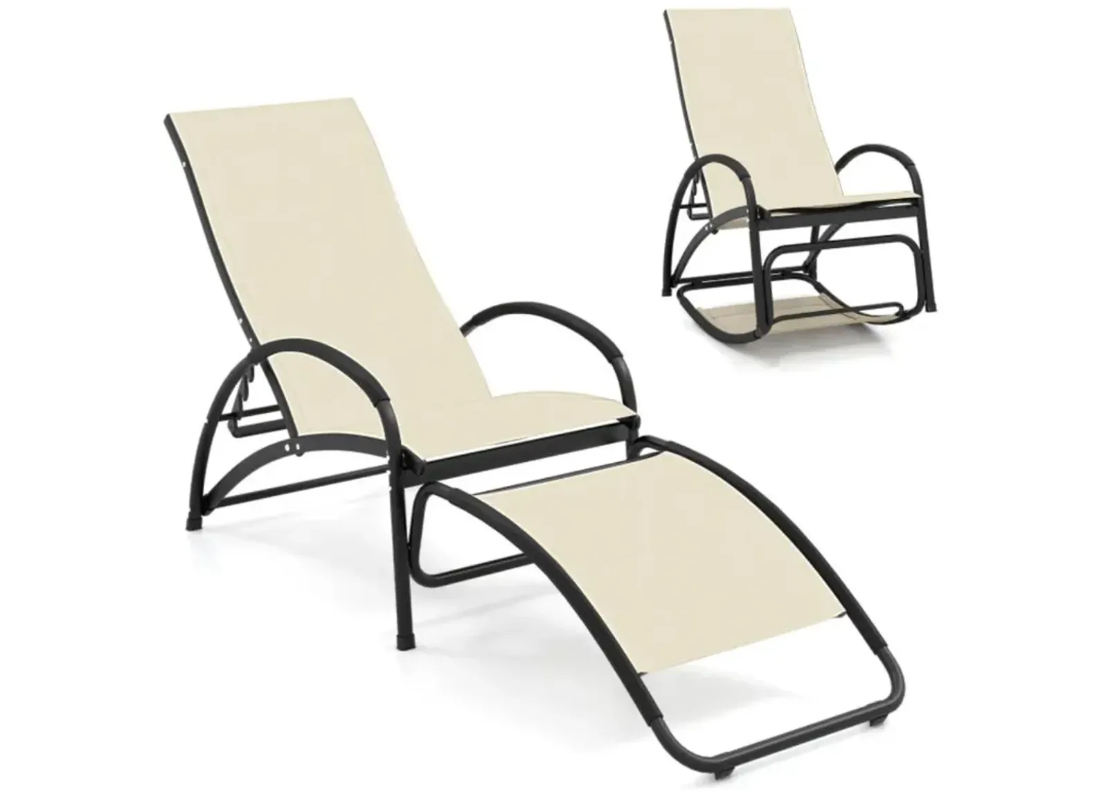 Hivvago 2-in-1 Outdoor Rocking Chair with 4-Position Adjustable Backrest for Patio Porch Poolside