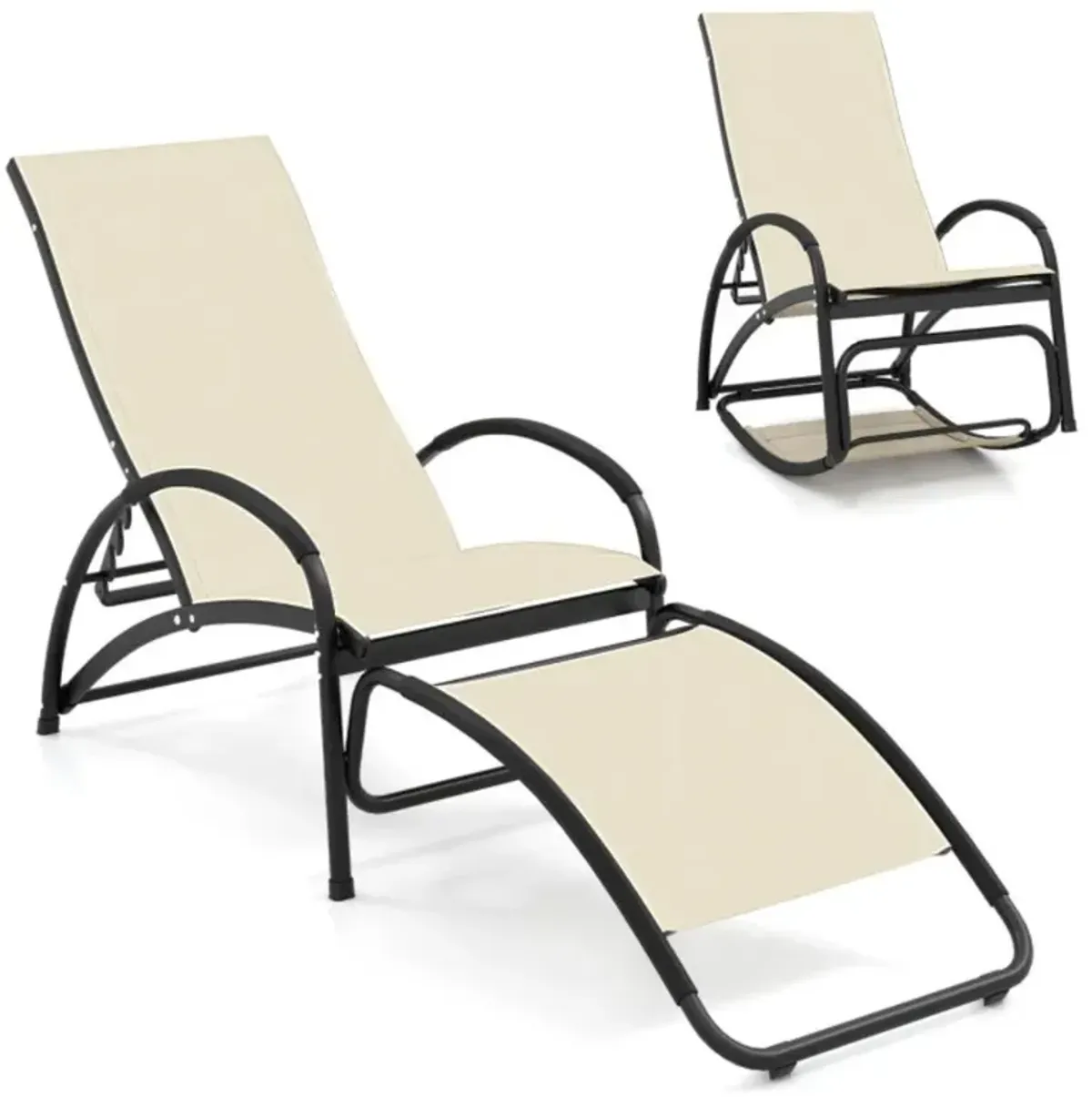 Hivvago 2-in-1 Outdoor Rocking Chair with 4-Position Adjustable Backrest for Patio Porch Poolside